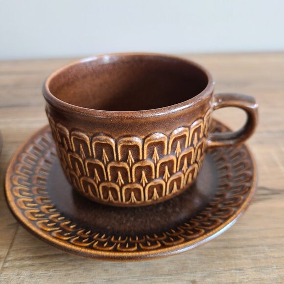 Wedgwood Pennine oven to table 1970s brown ceramic coffee tea cups with saucers. - Picture 3 of 9
